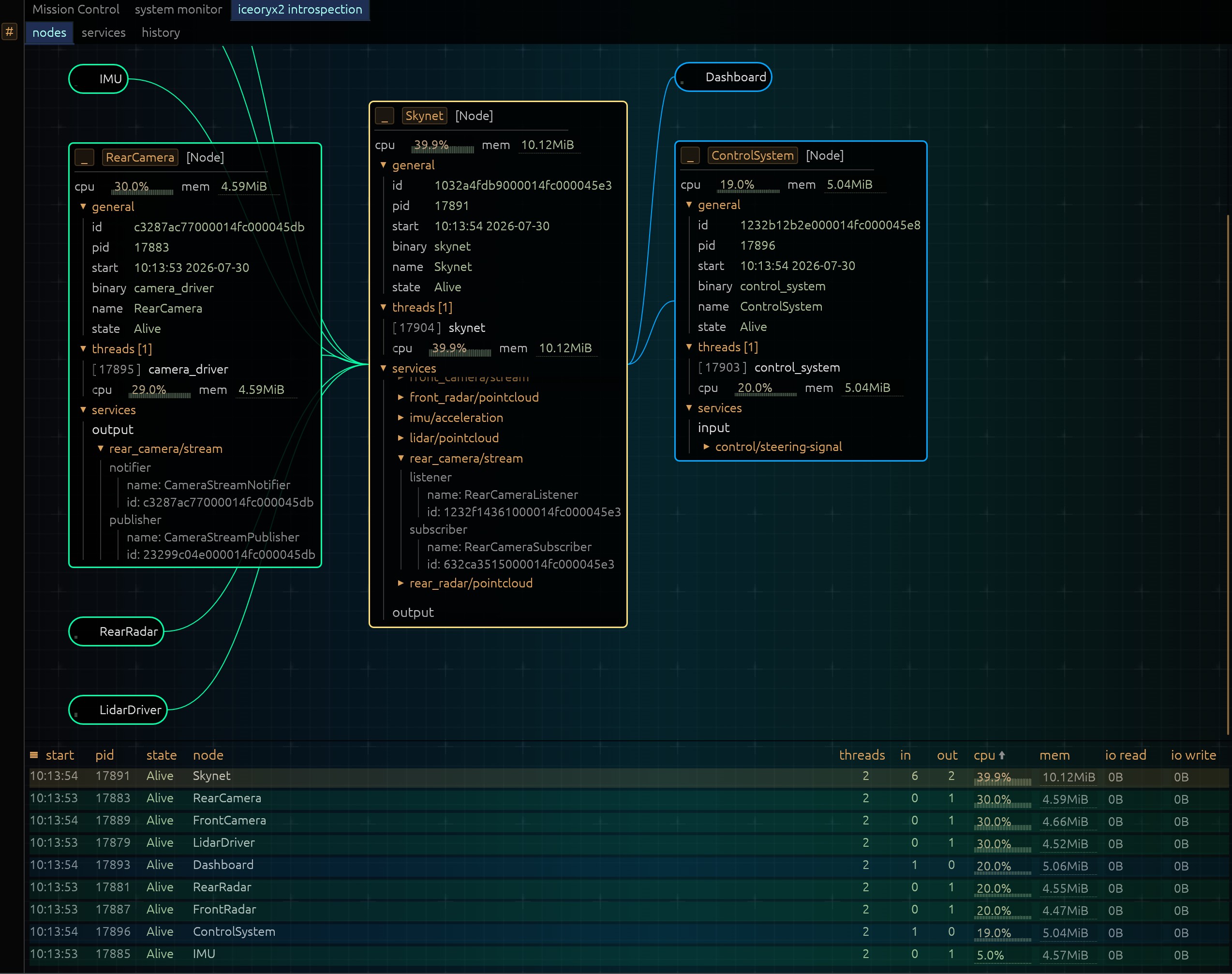 Node and service introspection view